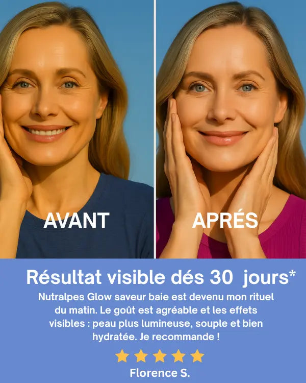 Collagène Marin Glow 12 500 mg – Anti-Âge & Peau Éclatante | Acide Hyaluronique, Vitamine C & Rétinol | Nutralpes – Corail