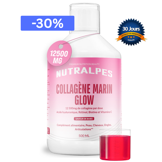 Collagène Marin Glow 12 500 mg | Anti-Âge, Peau Hydratée | Vitamine C & Rétinol | Nutralpes – Corail