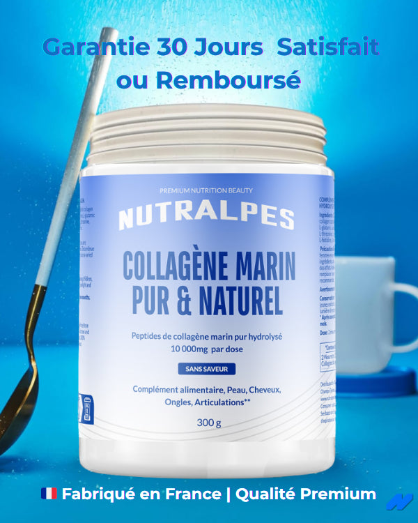 Nutralpes® Collagène Marin Pur & Naturel 10 000 mg – Peau, Cheveux, Ongles, Articulations – Sans Saveur – 300 g (1 Mois / 60 Portions)