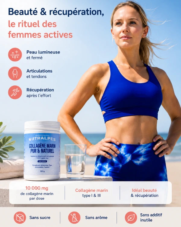Nutralpes® Collagène Marin Poudre 10 000 mg — Beauté & récupération, le rituel des femmes actives