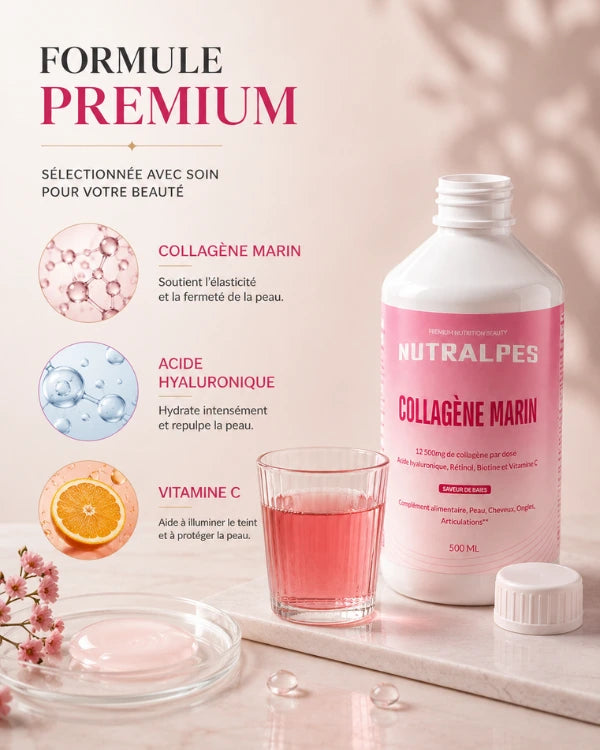 Collagène marin 12500mg haute dose - Absorption liquide Nutralpes Glow