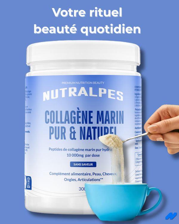 Nutralpes® Collagène Marin Pur & Naturel 10 000 mg – Peau, Cheveux, Ongles, Articulations – Sans Saveur – 300 g (1 Mois / 60 Portions)