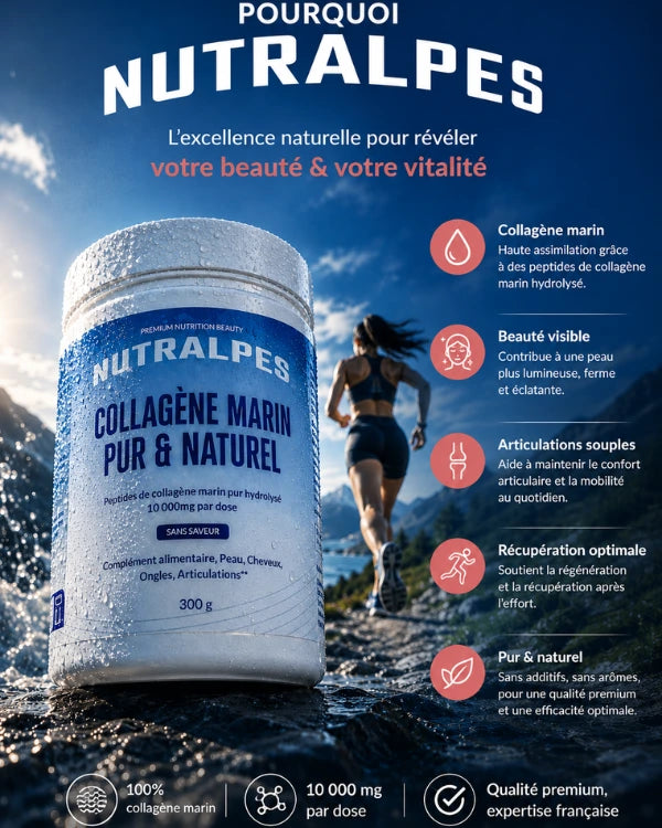 Nutralpes® Collagène Marin Poudre 10 000 mg — Beauté & récupération, le rituel des femmes actives